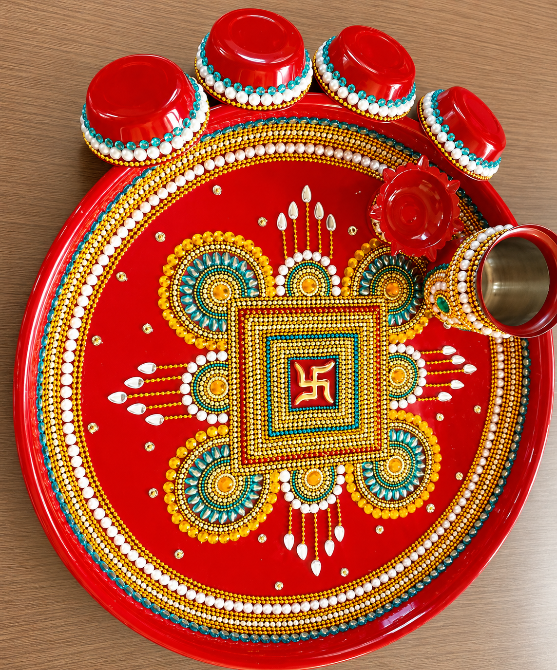 Designer pooja Thali Set - Red