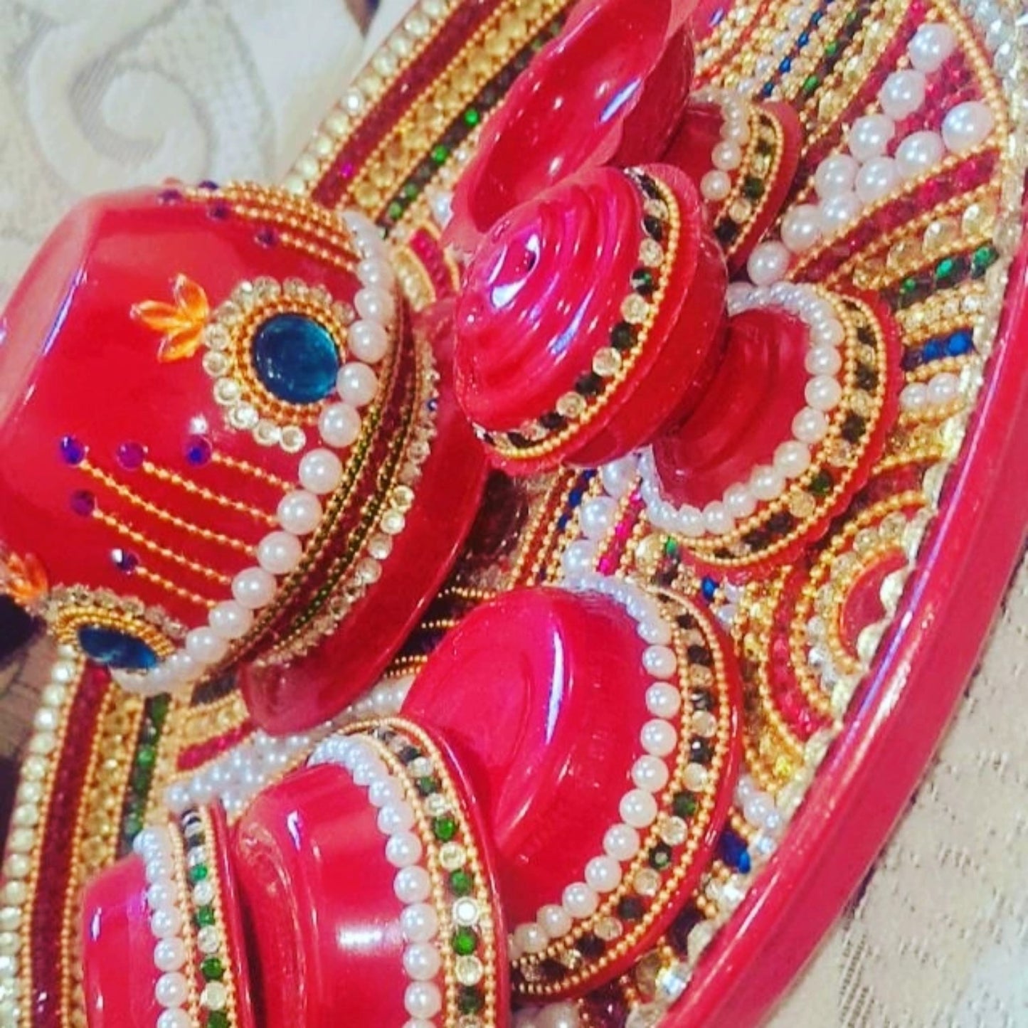 Handmade Decorative Pooja Thali Set with Kalash | Traditional Red Festival Thali for Diwali, Karwa Chauth, Navratri & Wedding Rituals