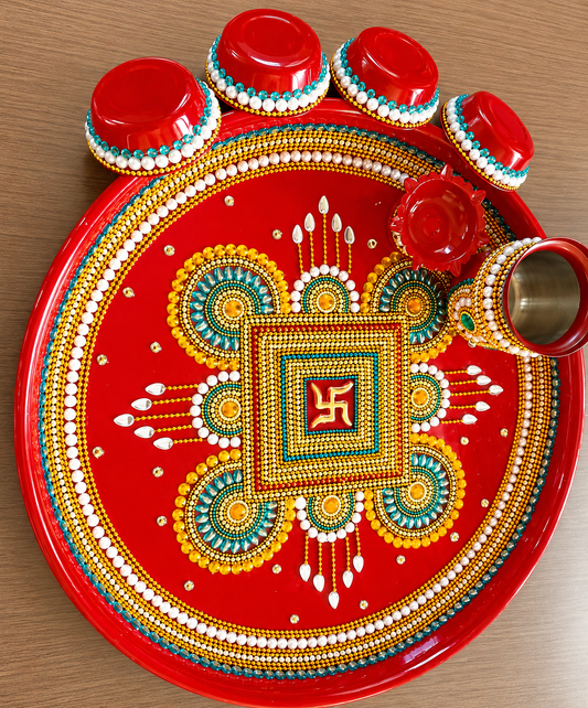 Designer pooja Thali Set - Red