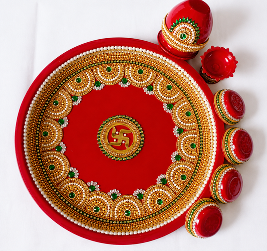 Luxury Pooja Thali Set - Red