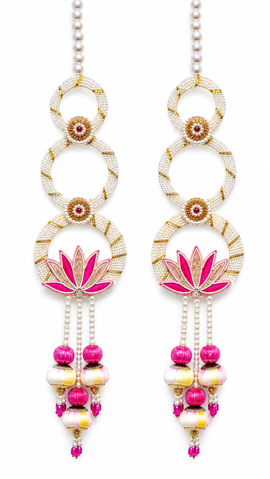 Handmade Lotus Pearl Door Hanging | Premium Beaded Bandanwar | Festive Home Entrance Decor | Diwali, Wedding & Housewarming Decoration (Pair)