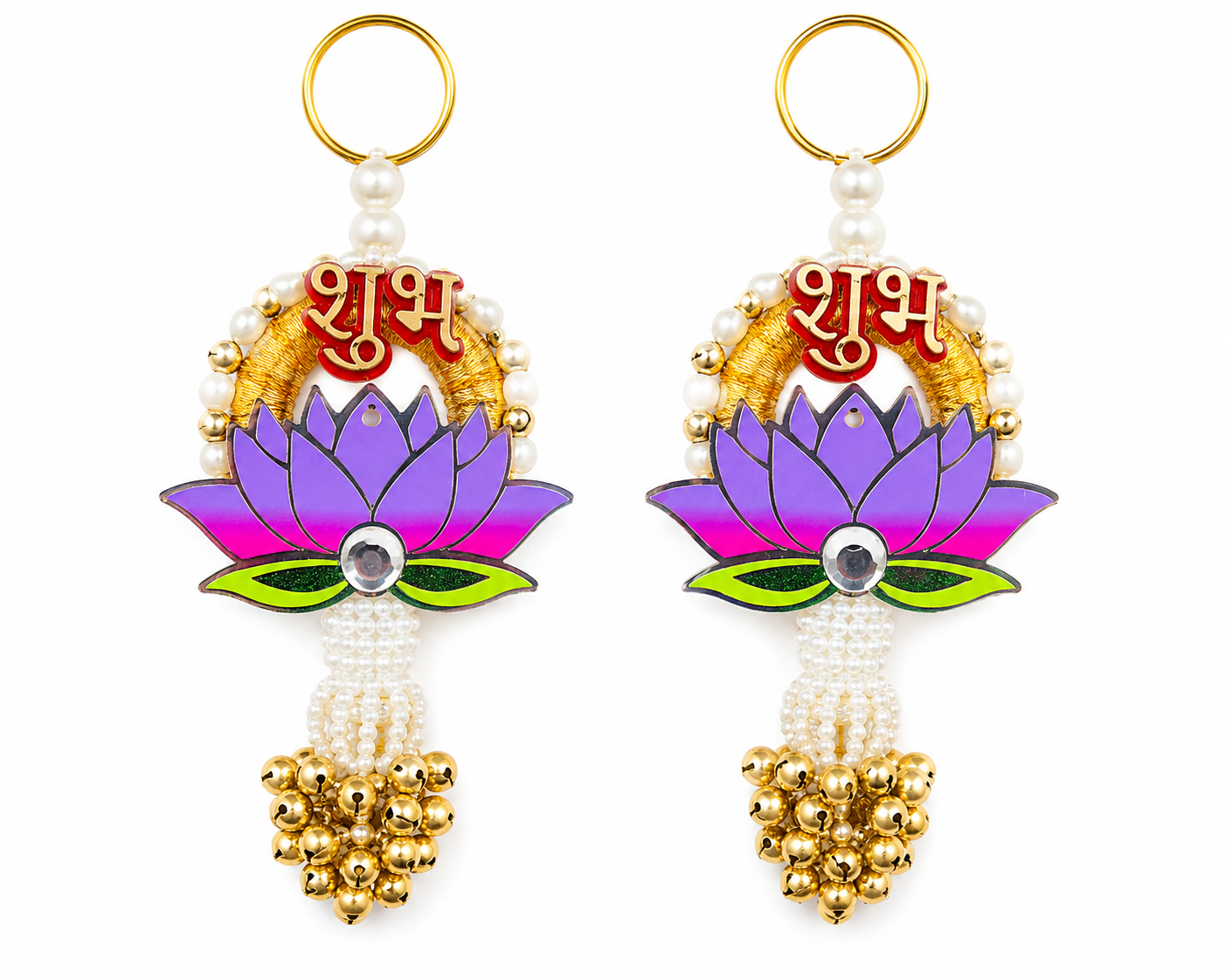 Handmade Shubh Lotus Door Hanging | Pearl Beaded Festive Wall Hanging | Main Door Decoration for Home | Diwali, Housewarming & Wedding Decor (Pair)