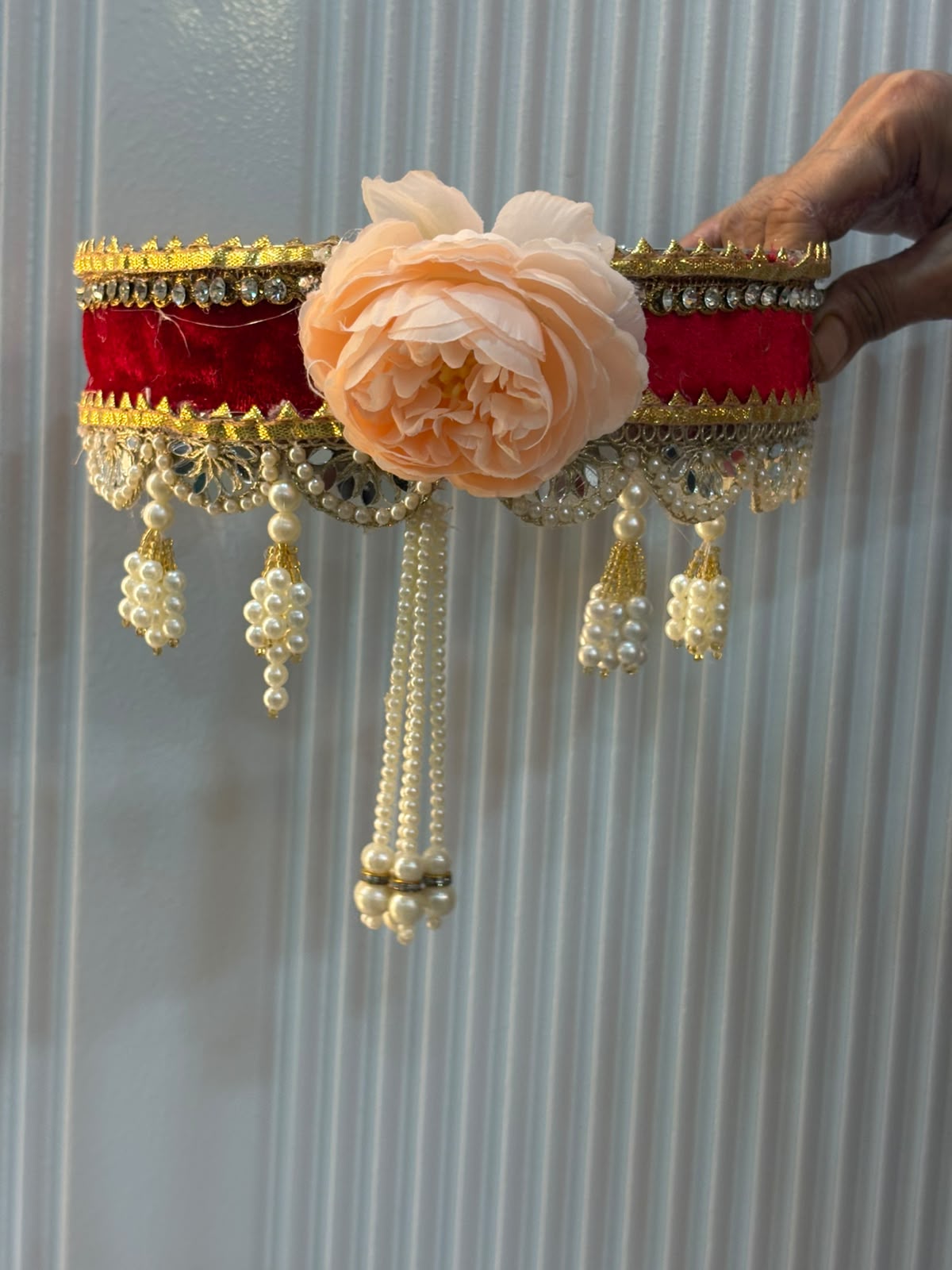 Handcrafted Pearl & Kundan Karwa Chauth Thali Set – Red