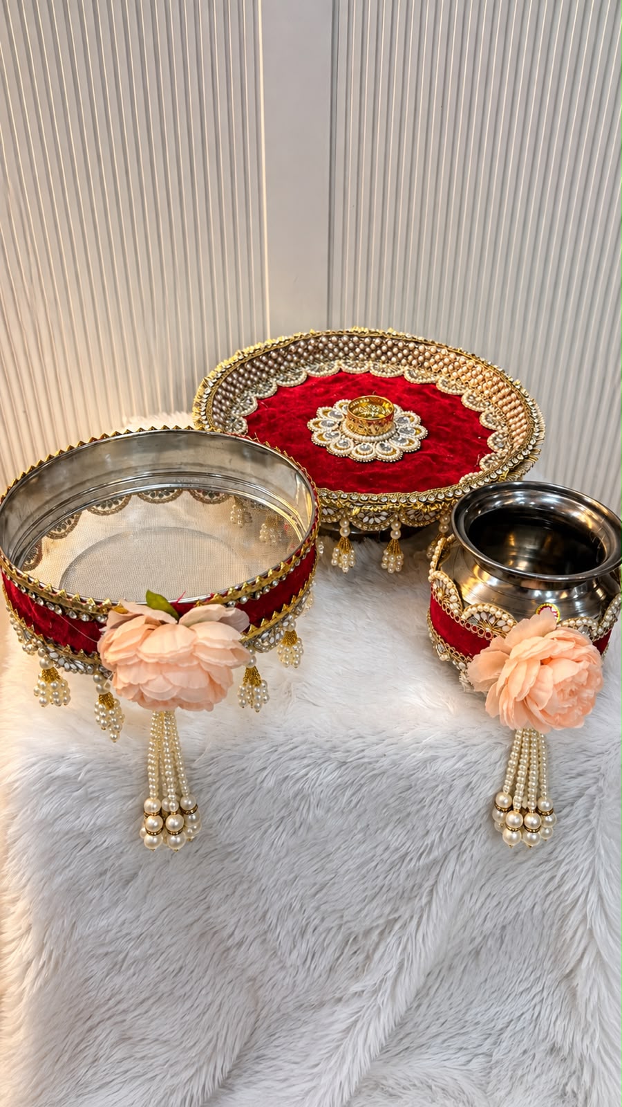 Handcrafted Pearl & Kundan Karwa Chauth Thali Set – Red